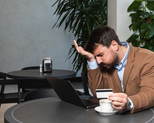 Worried businessman having issues with his financials.