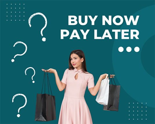 Buy now pay later with woman holding shopping bags