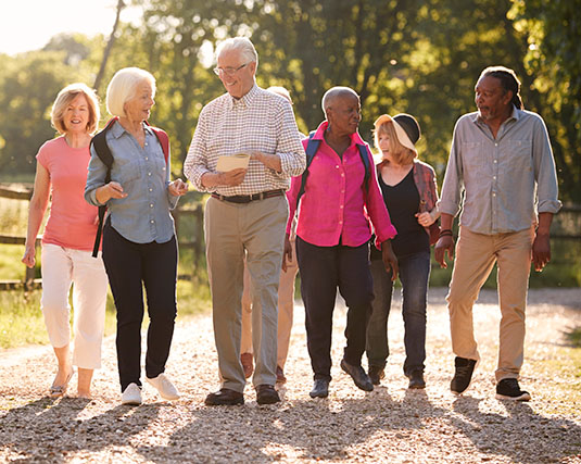 Group of elderly people walking